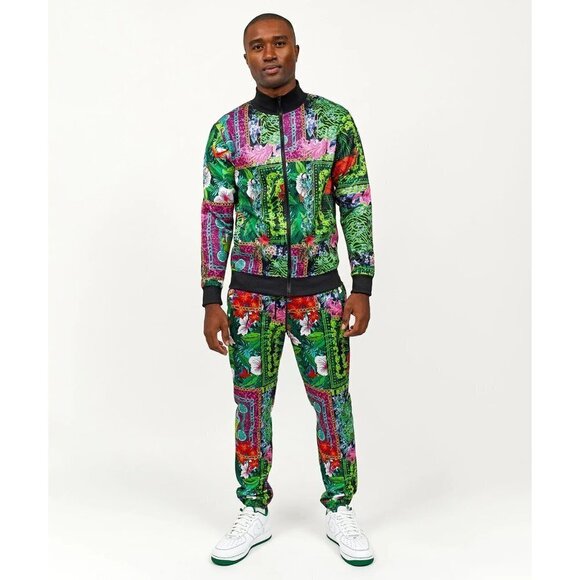 Reason Botanics Print Tracksuit 2 Piece Full Zip Jacket & Pants Men's Large - Picture 2 of 11